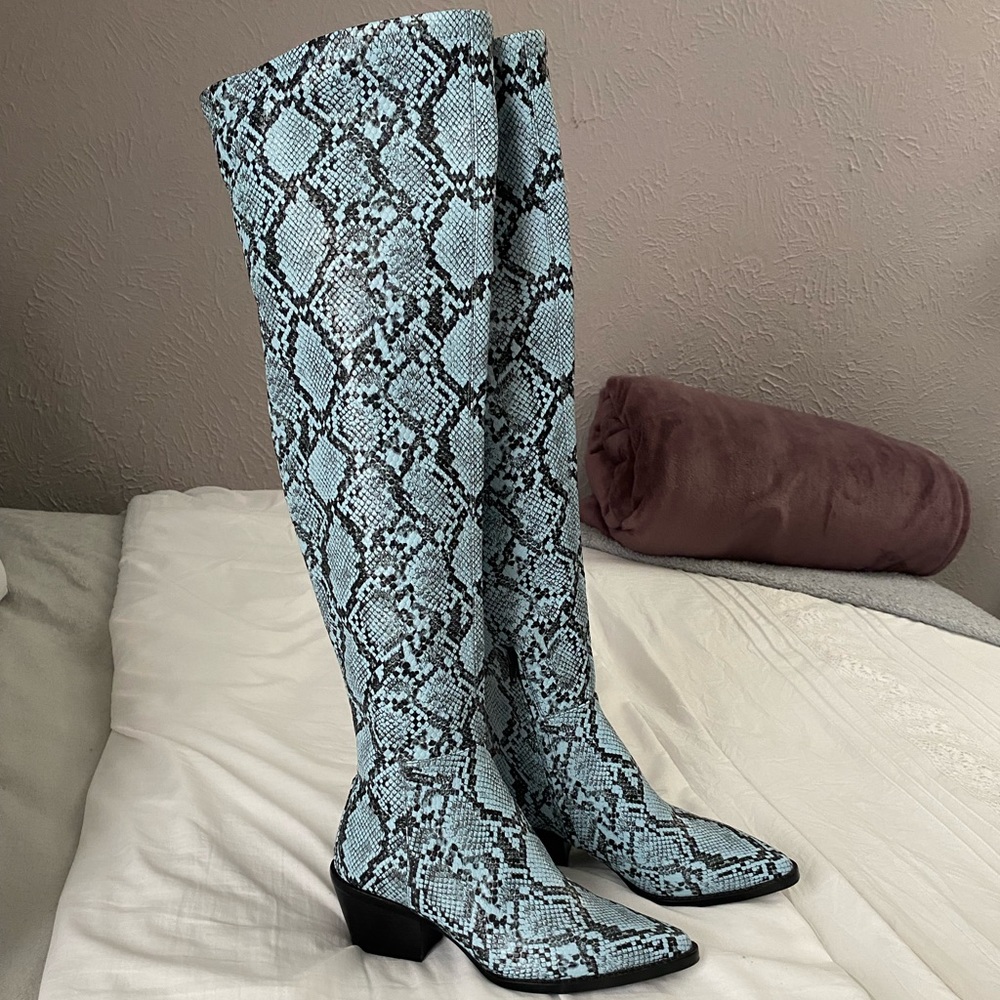 Women Cowboy Boots | Snake Print Knee-High Cowboy Boots | Snake Print Boots